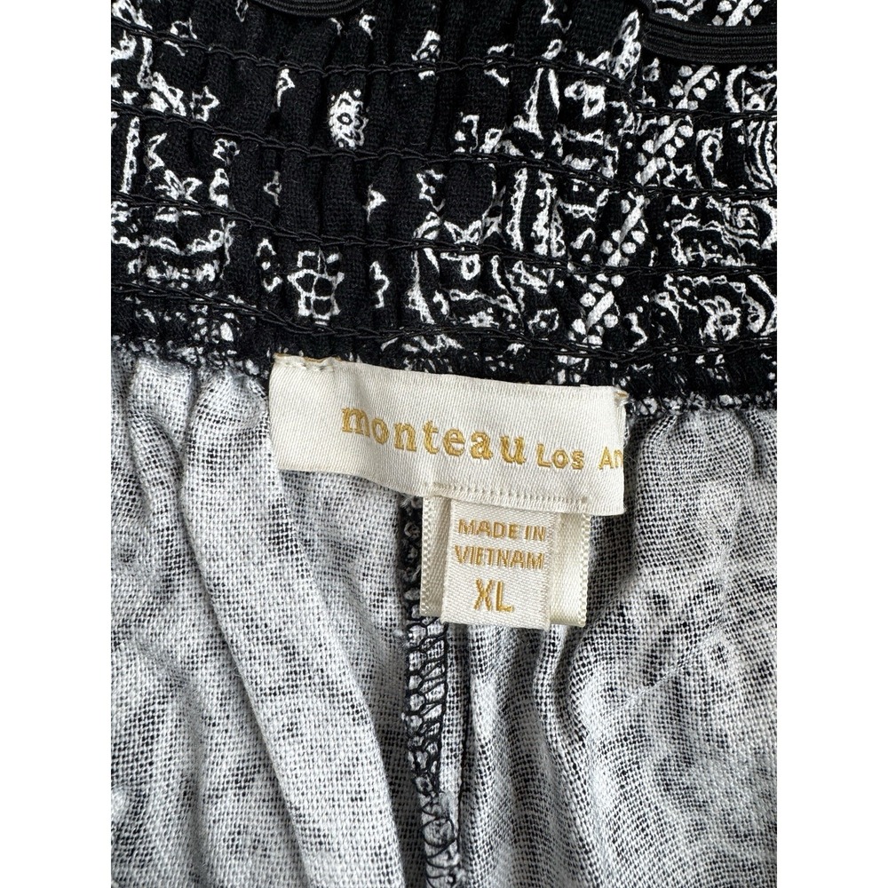 Monteau Los Angeles Linen Blend Wide Leg Bandana Print Pants XL‎ Black White - Picture 7 of 11